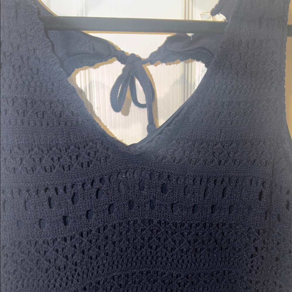 Navy Crochet Tie-Back Tank Dress